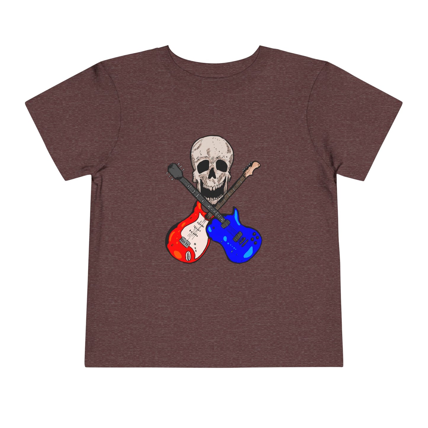 Toddler Tee — Skull with Red & Blue Electric Guitars Rock Shirt