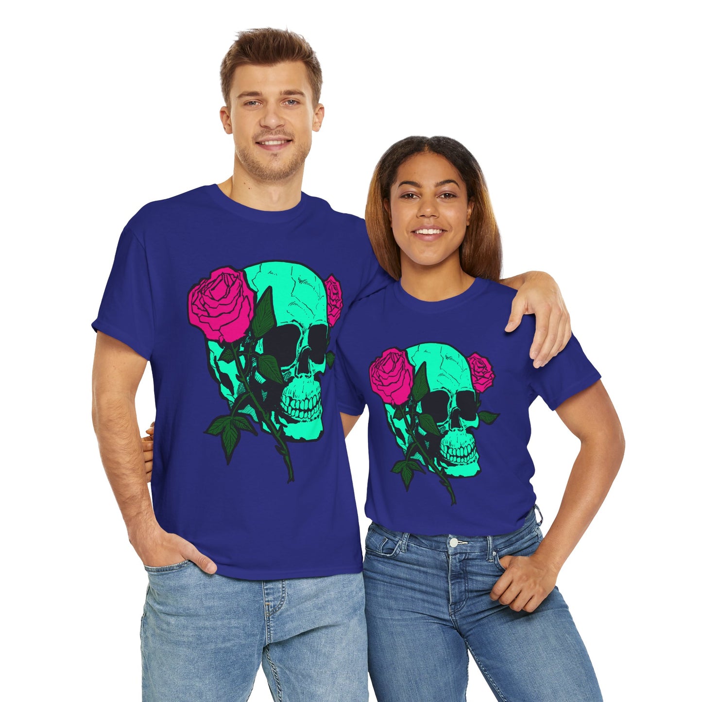 Edgy Skull & Roses Unisex Heavy Cotton Tee - Graphic T-Shirt for Alternative Fashion Lovers