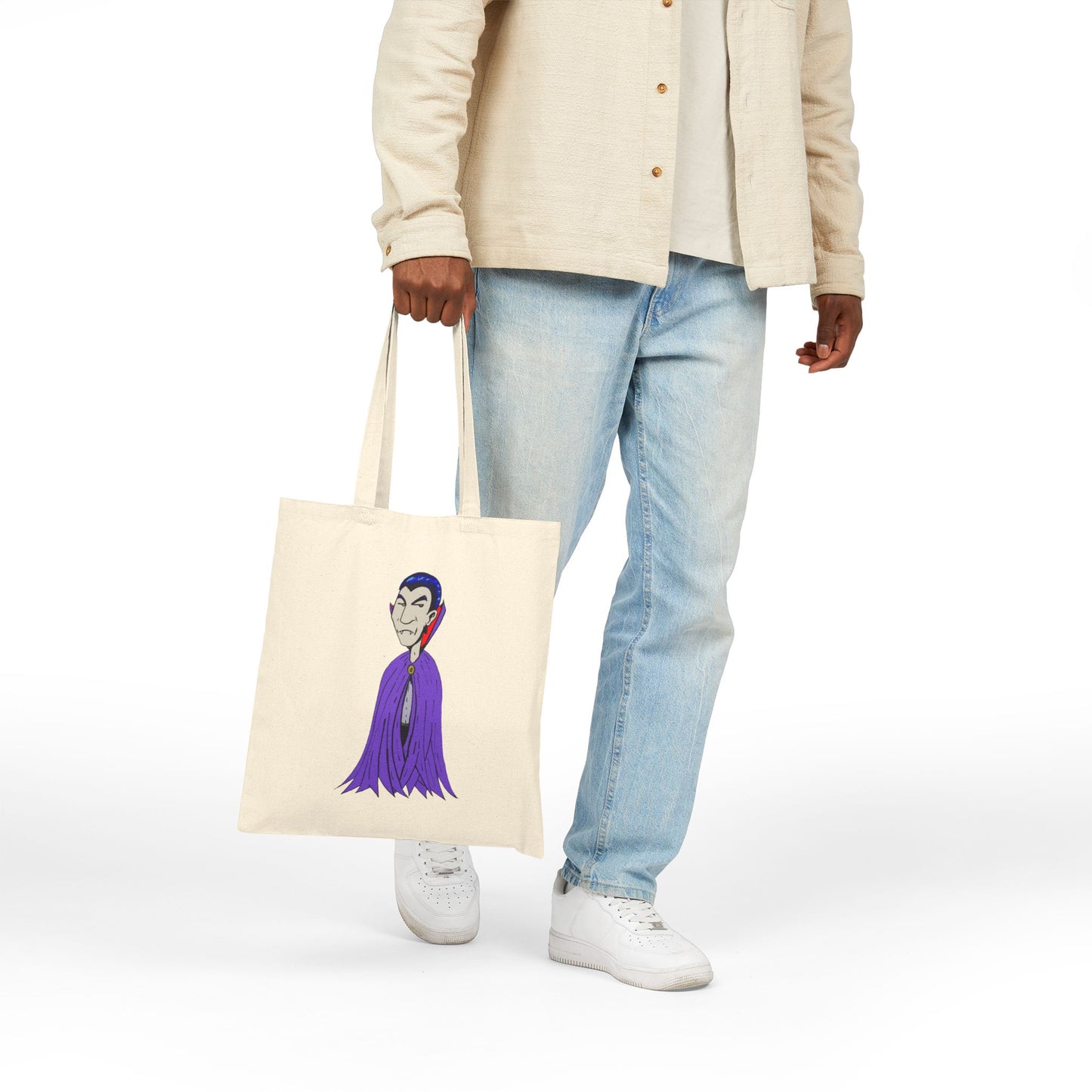 Silly Vampire Cartoon Cotton Tote Bag — Cute Gothic Halloween Canvas Tote