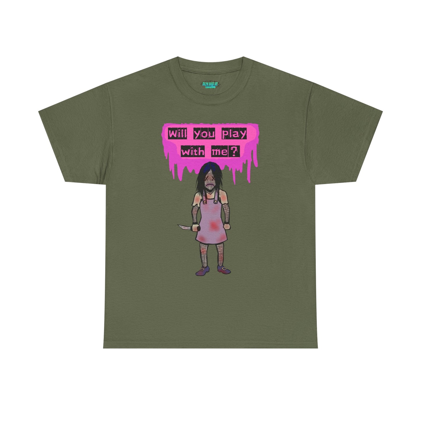 Playful Evil Doll Horror Graphic Tee, Unisex Heavy Cotton Shirt, Casual Wear, Unique Gift, Halloween Costume, Quirky Fashion