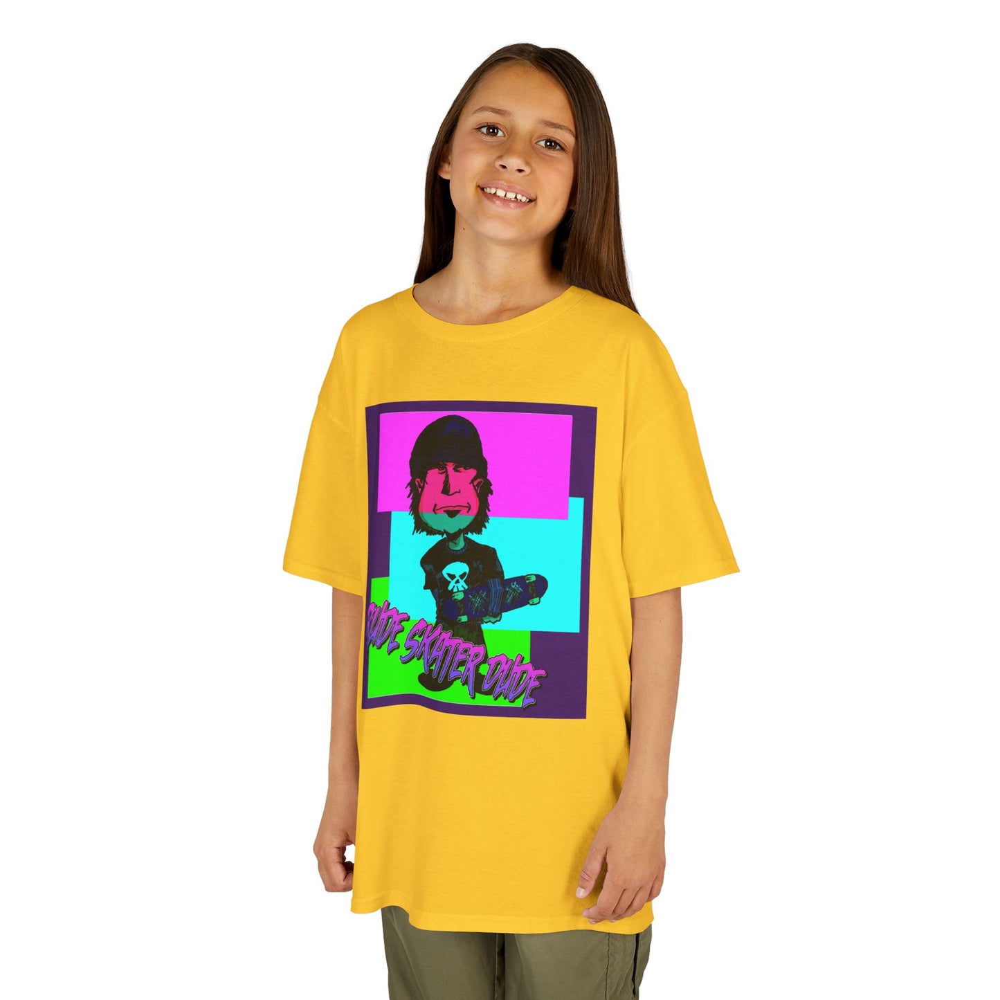 Kids Tee — Retro Neon Rude Skater Dude Kid Graphic T-Shirt