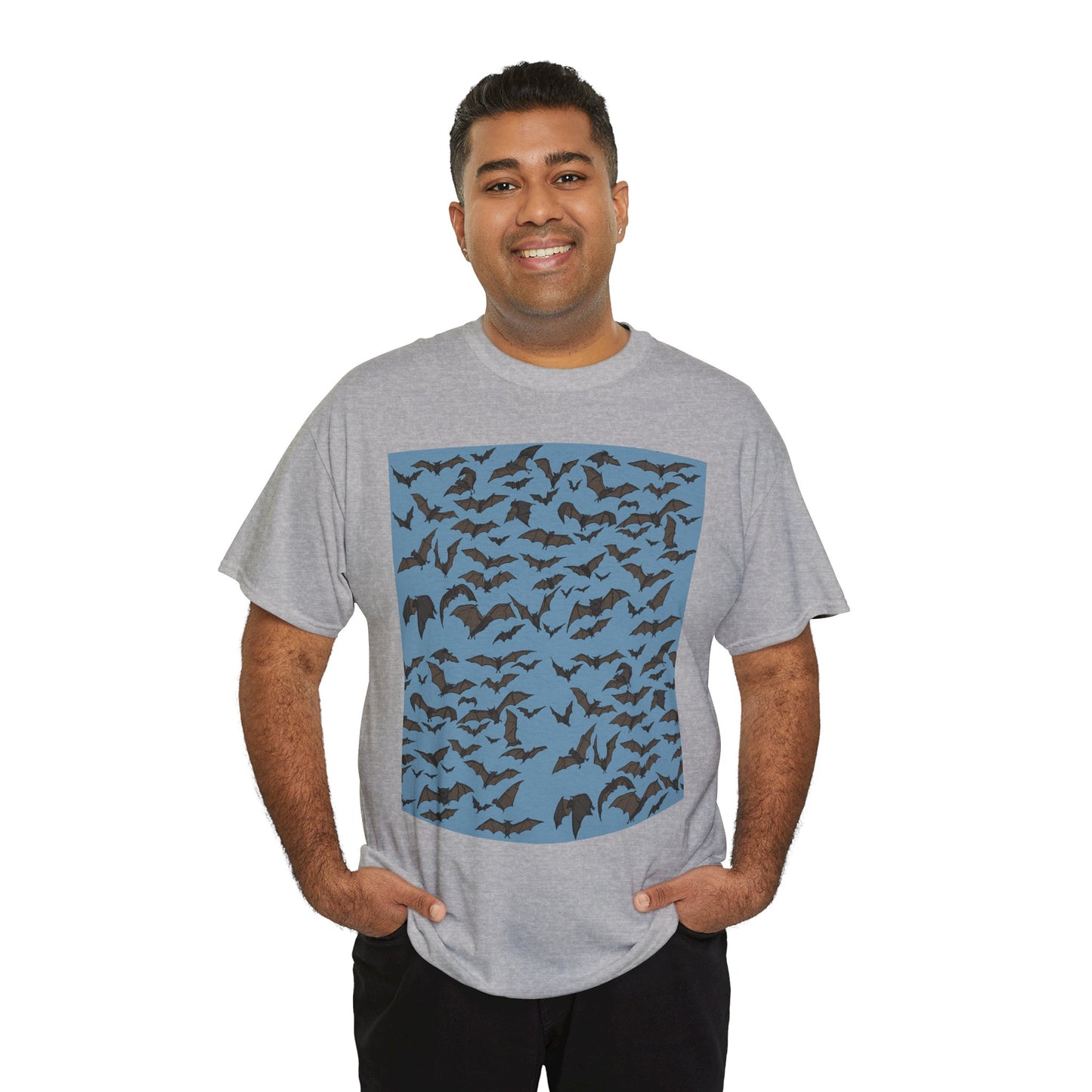 Unisex Bat Print Cotton Tee, Casual Graphic Tee, Halloween Apparel, Unique Gift for Animal Lovers, Stylish Everyday Wear