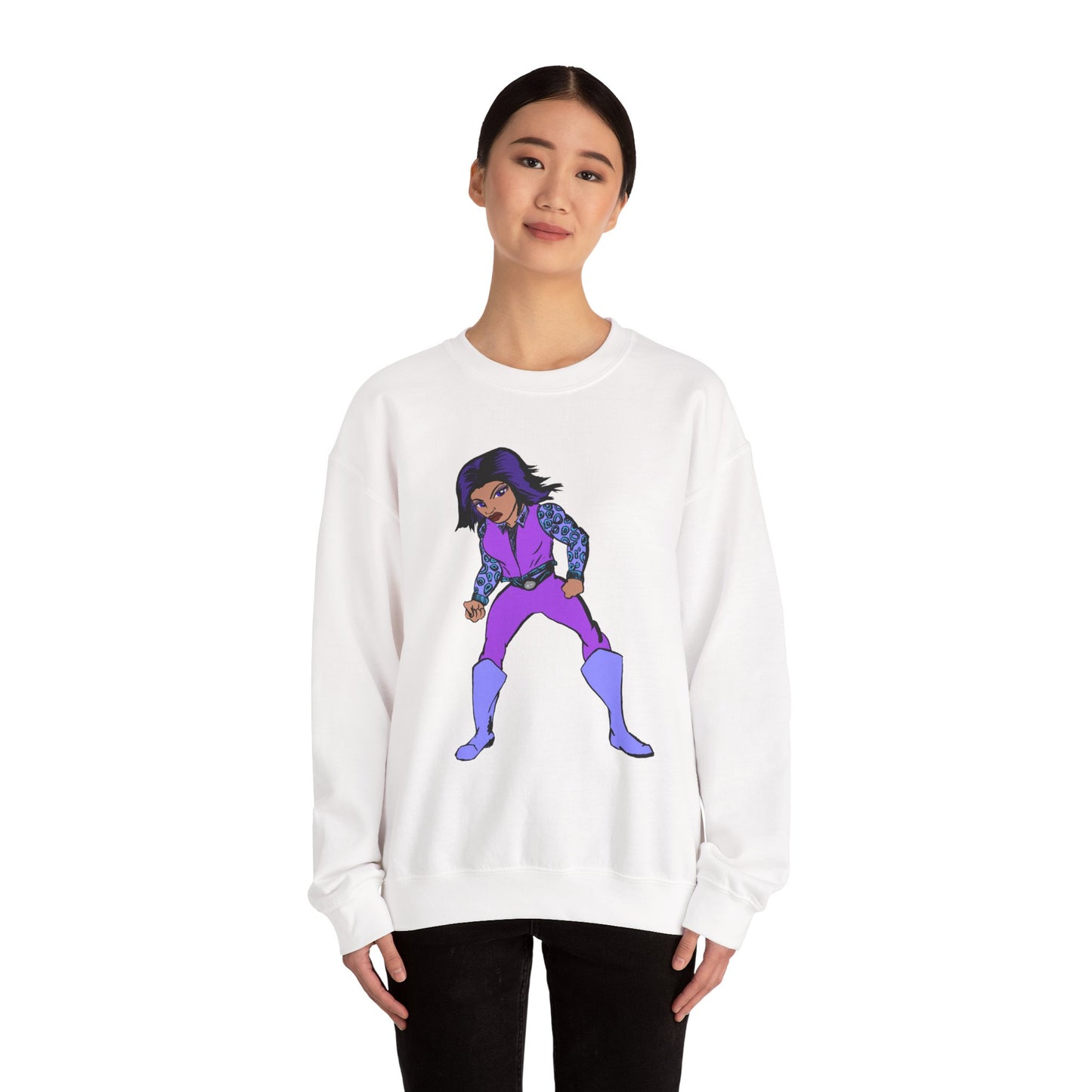 Vintage Retro Hero Crewneck Sweatshirt with Bold Graphic Design