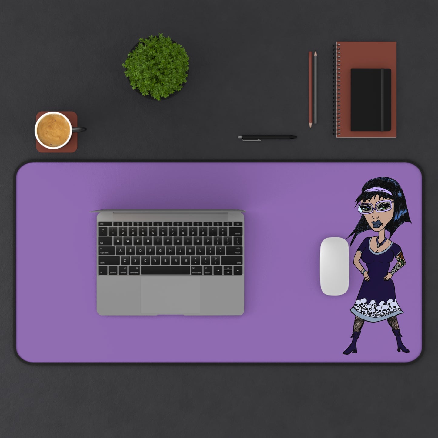 Purple Gothic Girl Desk Mat — Cute Alternative Laptop Mouse Pad