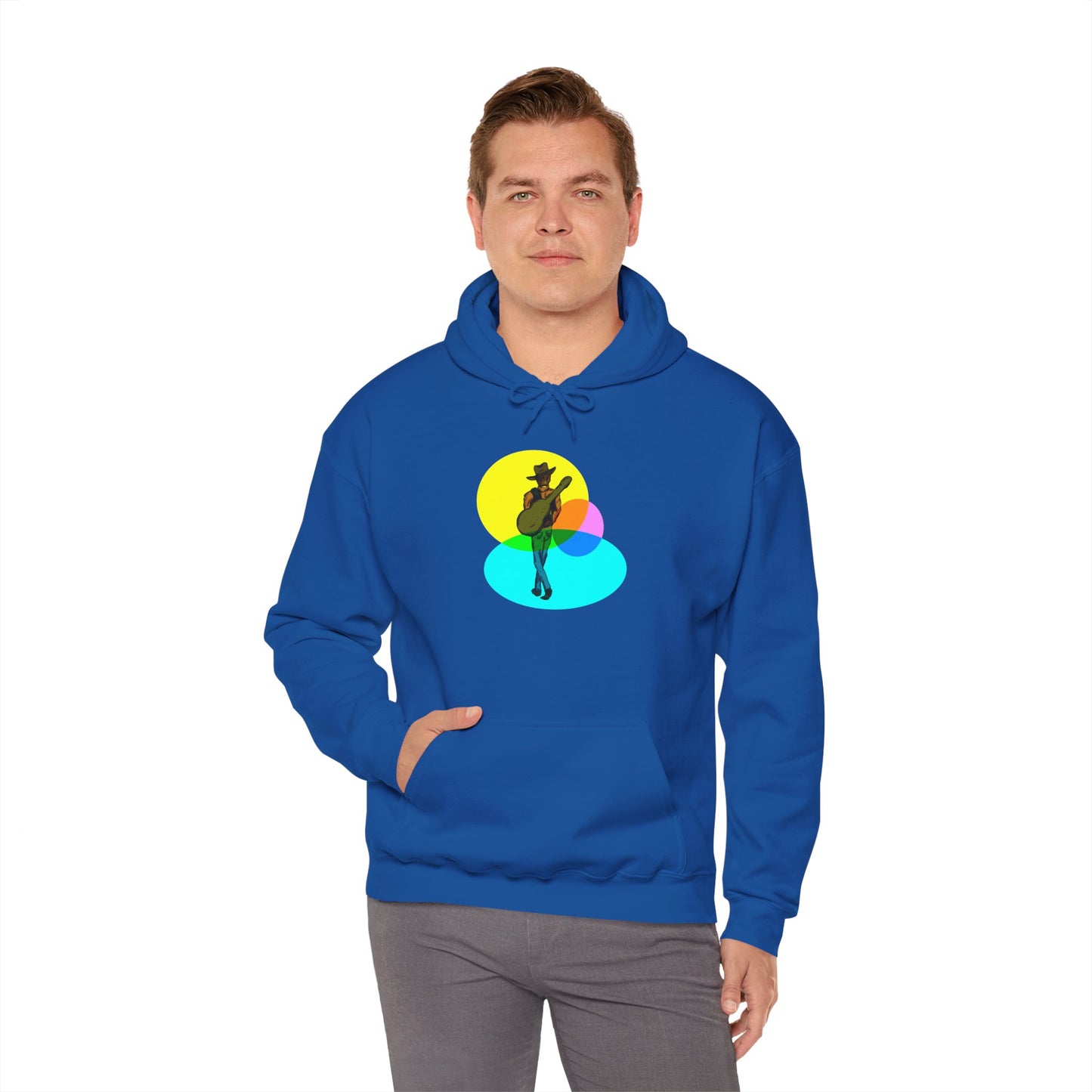 Cowboy with Guitar Hoodie — Colorful Retro Music Graphic Sweatshirt