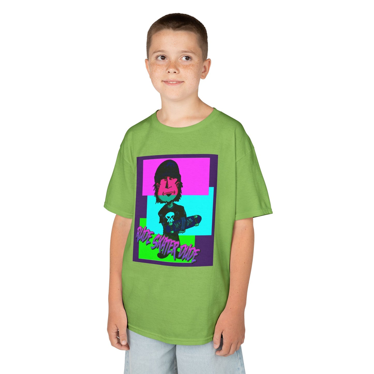 Kids Tee — Retro Neon Rude Skater Dude Kid Graphic T-Shirt