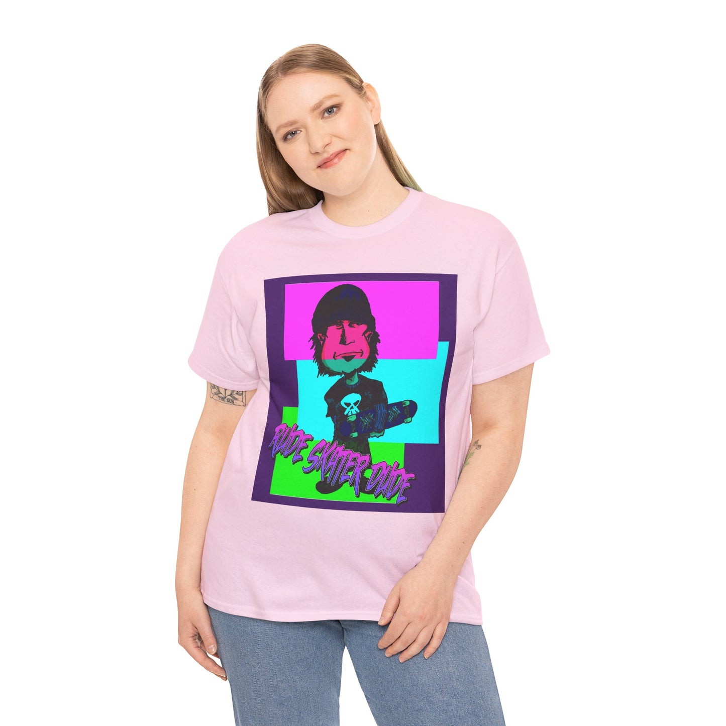 Retro Neon Skateboard Tee — "Rude Skater Dude" Graphic