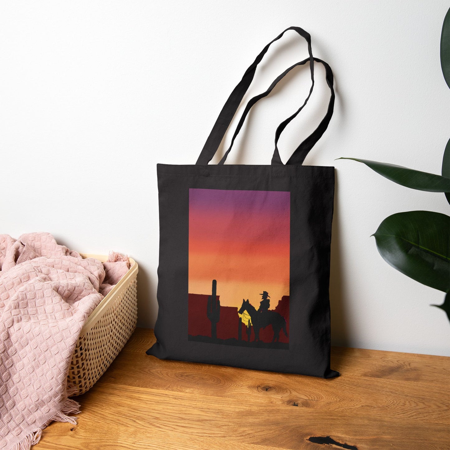 Sunset Silhouette Canvas Tote Bag – Desert Skyline Sunset Eco Tote