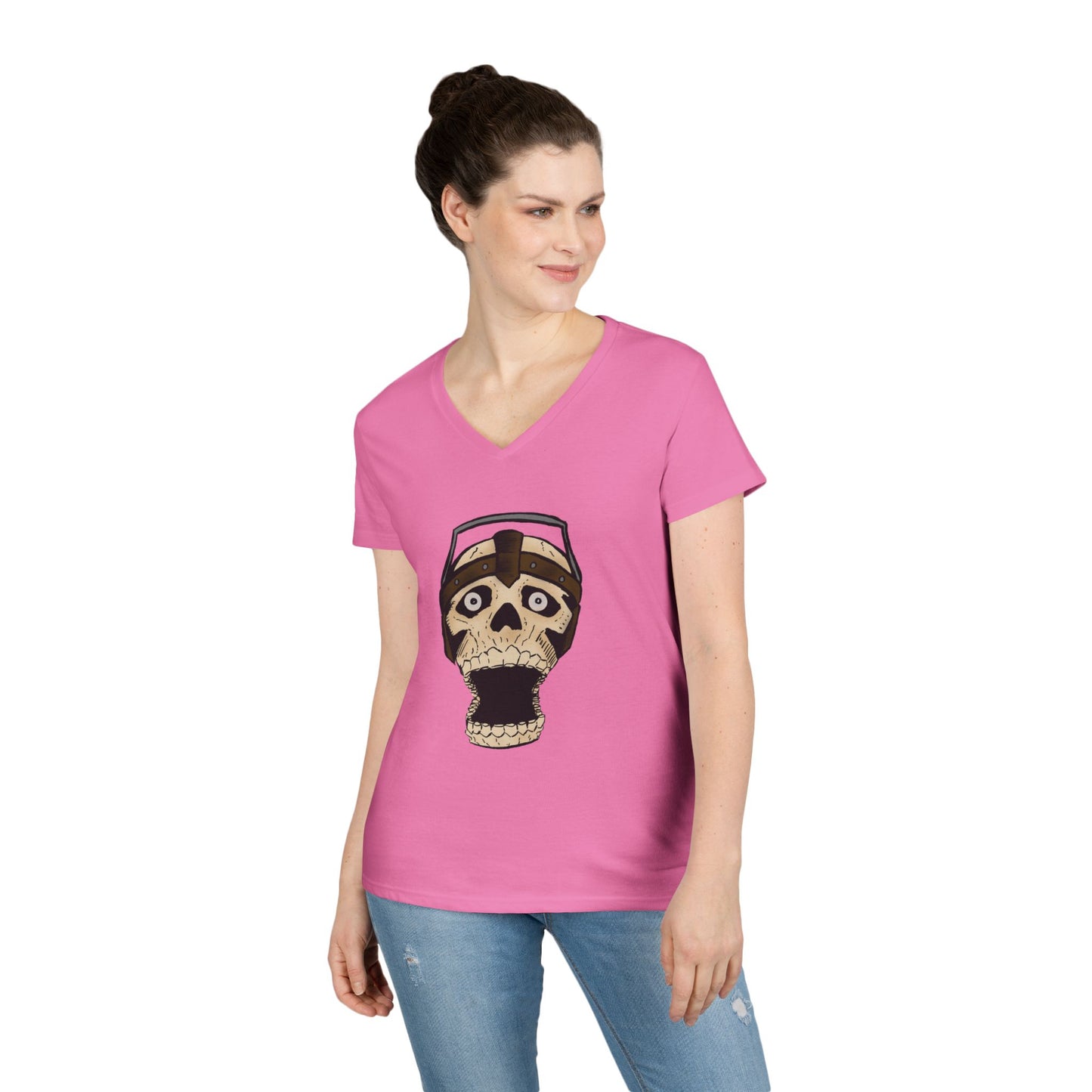 Skull Design Ladies' V-Neck T-Shirt - Trendy & Edgy Graphic Tee