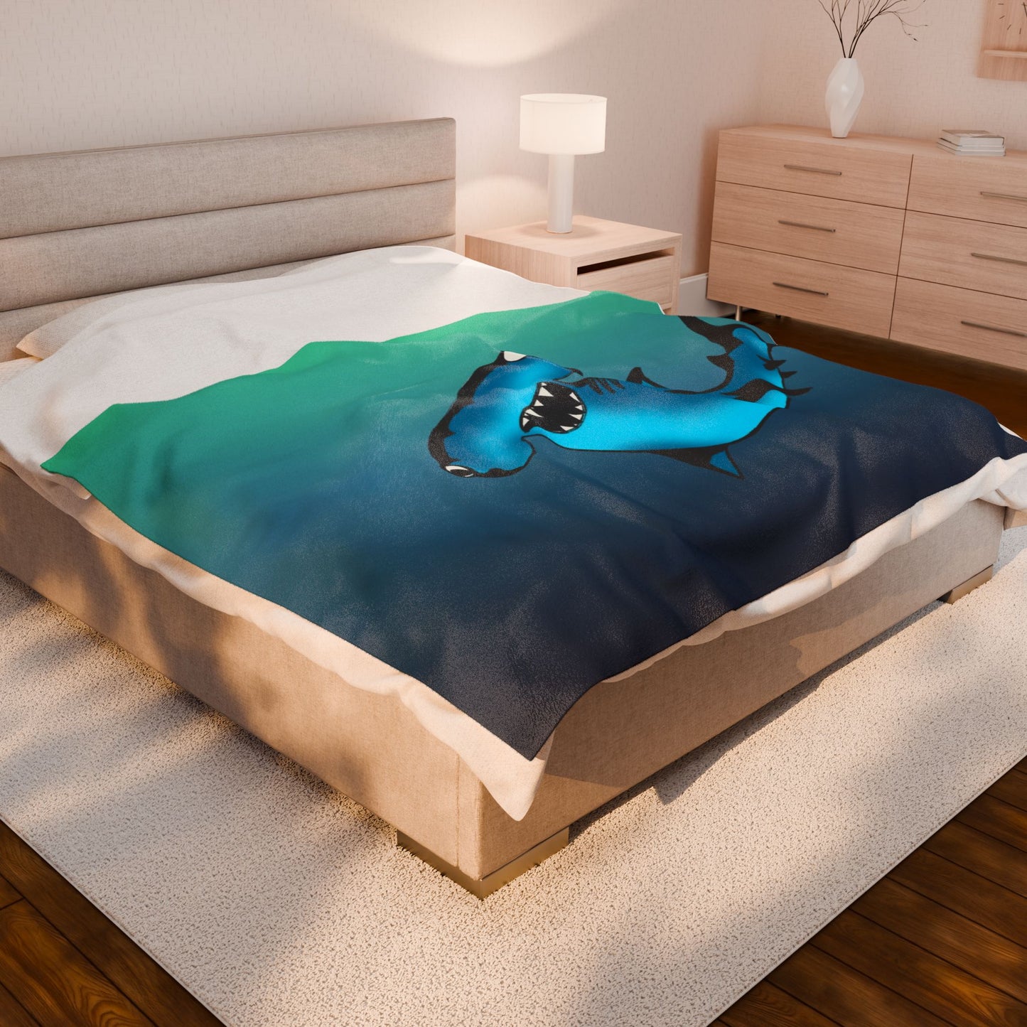 Harley Hammerhead Shark Velveteen Plush Blanket — Cute Ocean Animal Throw for Kids & Beach Lovers