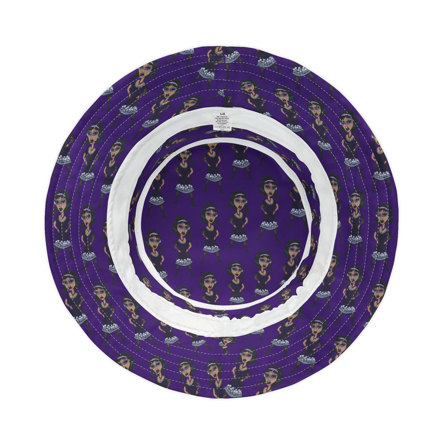 Purple Retro Goth Girl Pattern Bucket Hat — All-Over Print Fashion Accessory