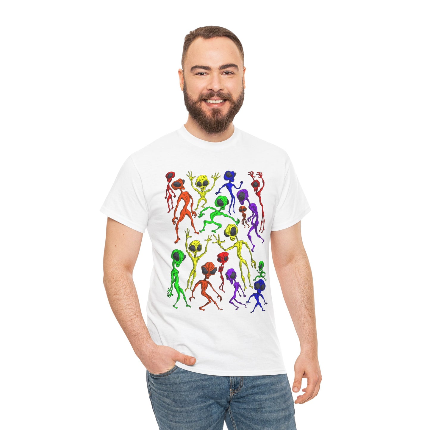 Rainbow Alien Dance Party Unisex Tee - Cosmic Sci-Fi Shirt
