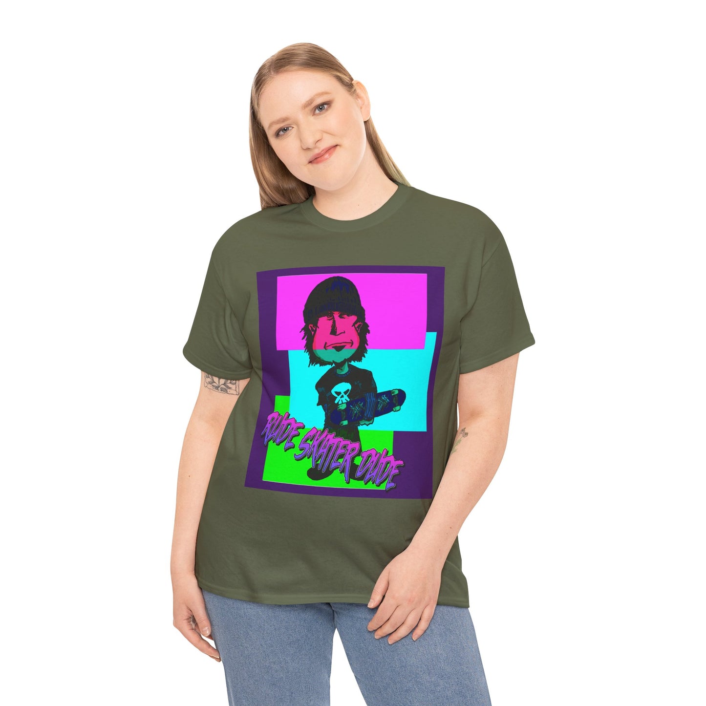 Retro Neon Skateboard Tee — "Rude Skater Dude" Graphic