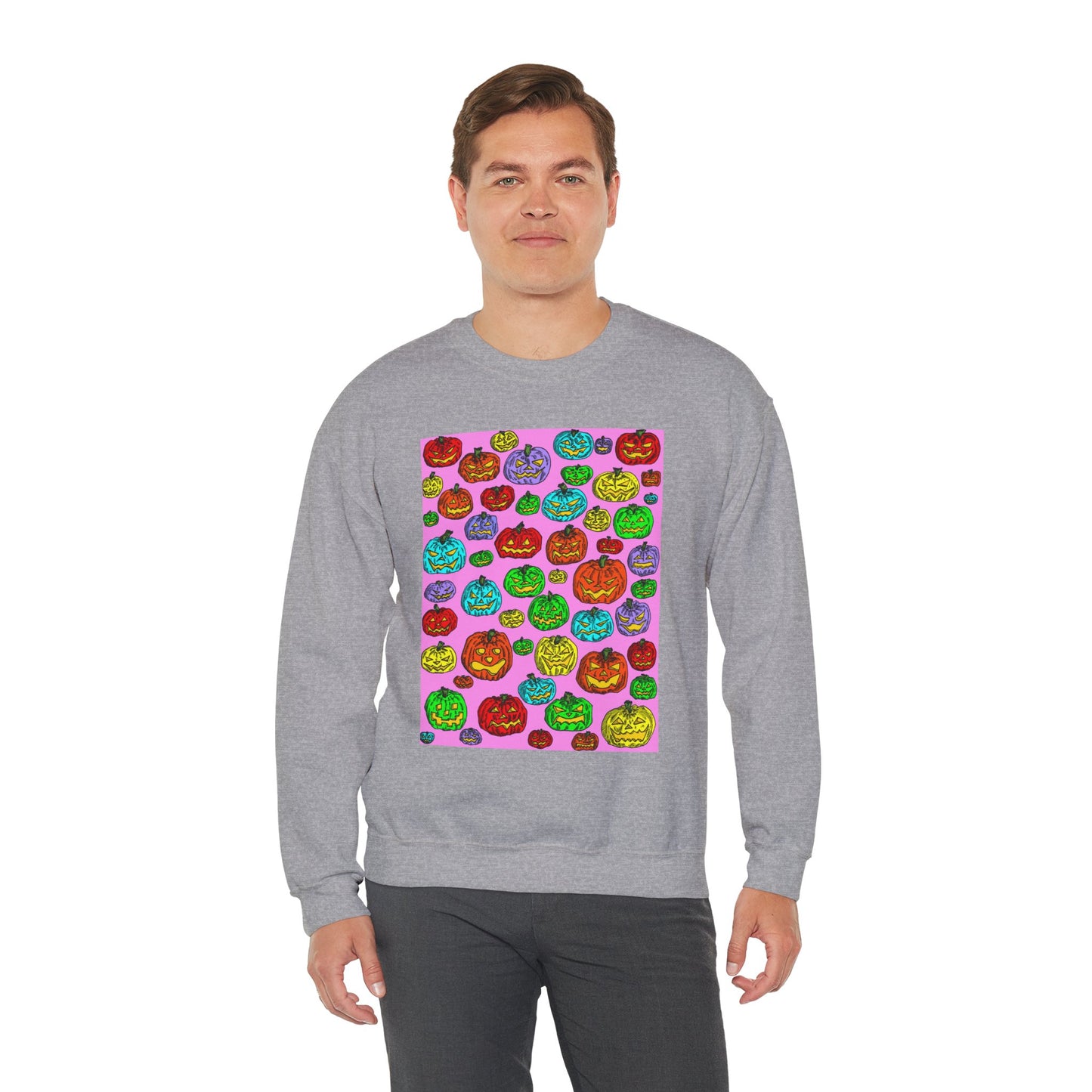 Colorful Pumpkin Crewneck Sweatshirt for Fall Celebrations