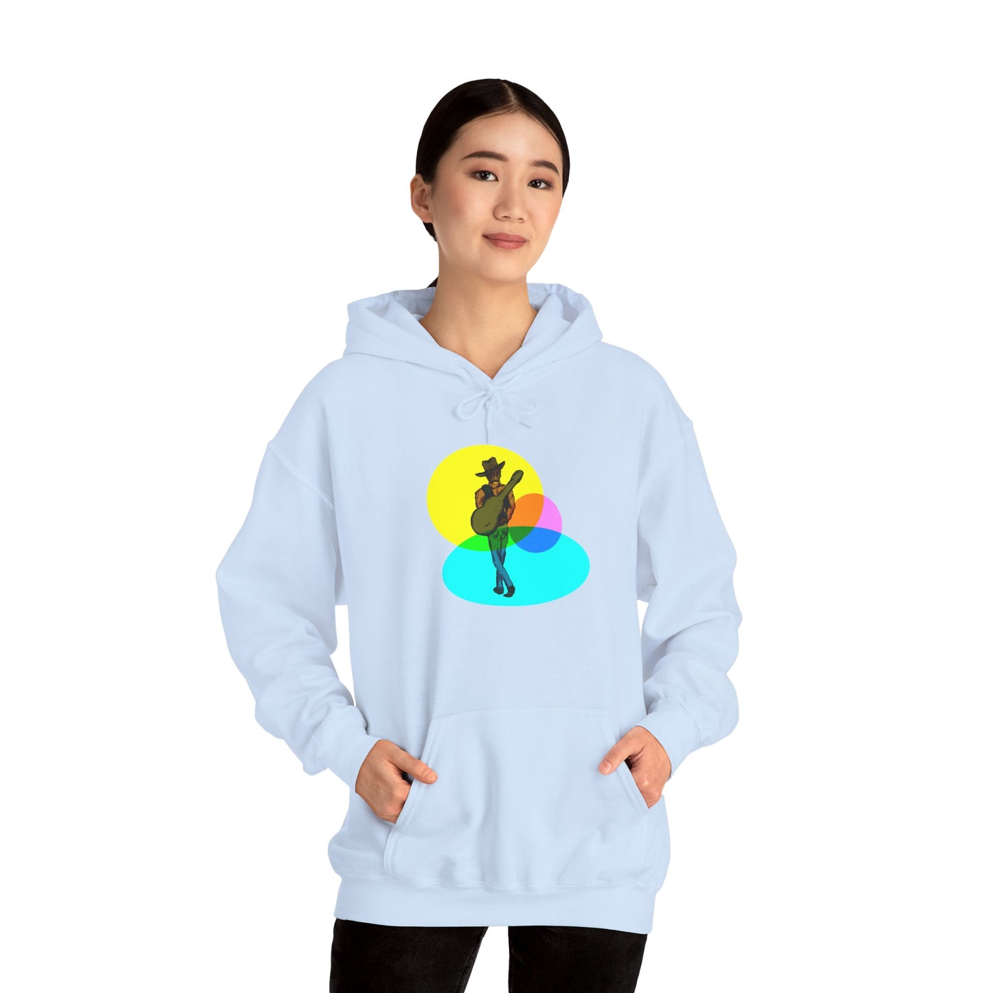 Cowboy with Guitar Hoodie — Colorful Retro Music Graphic Sweatshirt