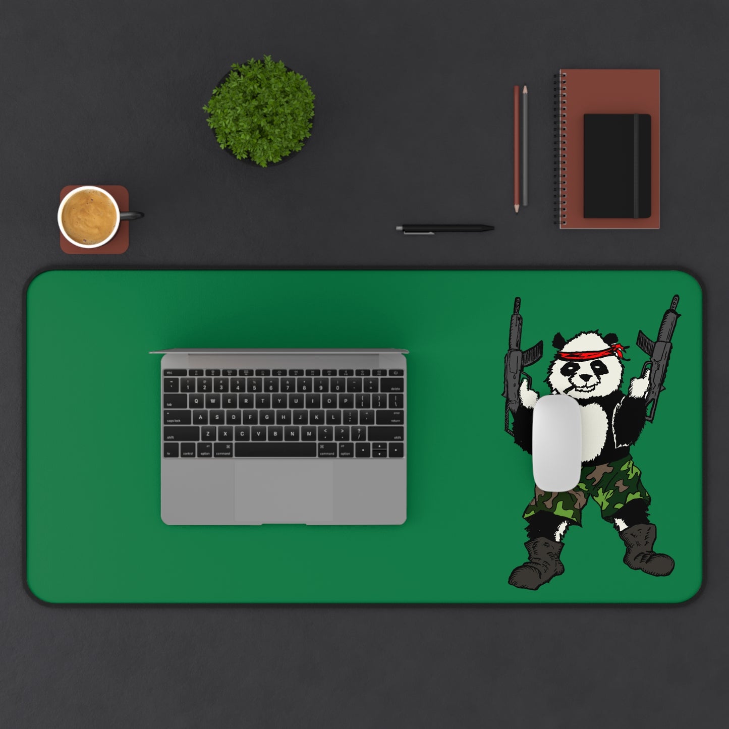 Desk Mat - Panda Guns Military Mercenary Bamboo Design