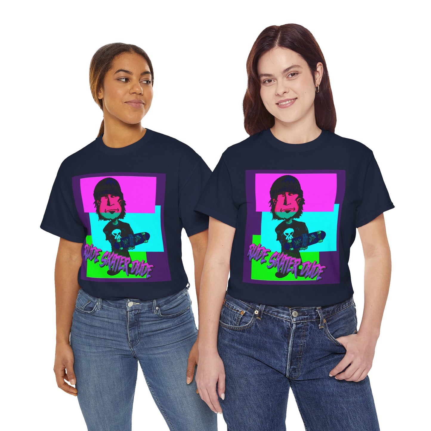 Retro Neon Skateboard Tee — "Rude Skater Dude" Graphic