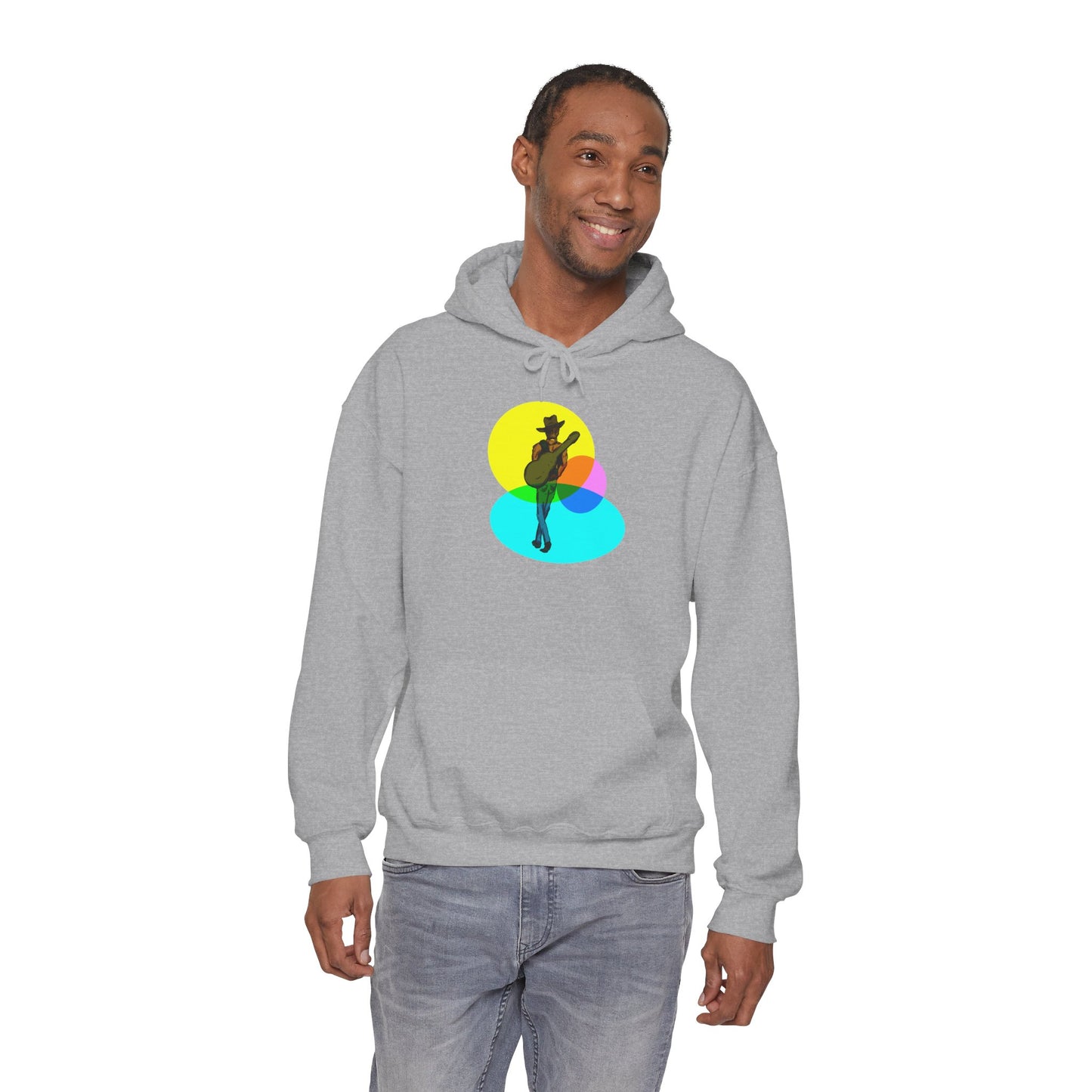 Cowboy with Guitar Hoodie — Colorful Retro Music Graphic Sweatshirt