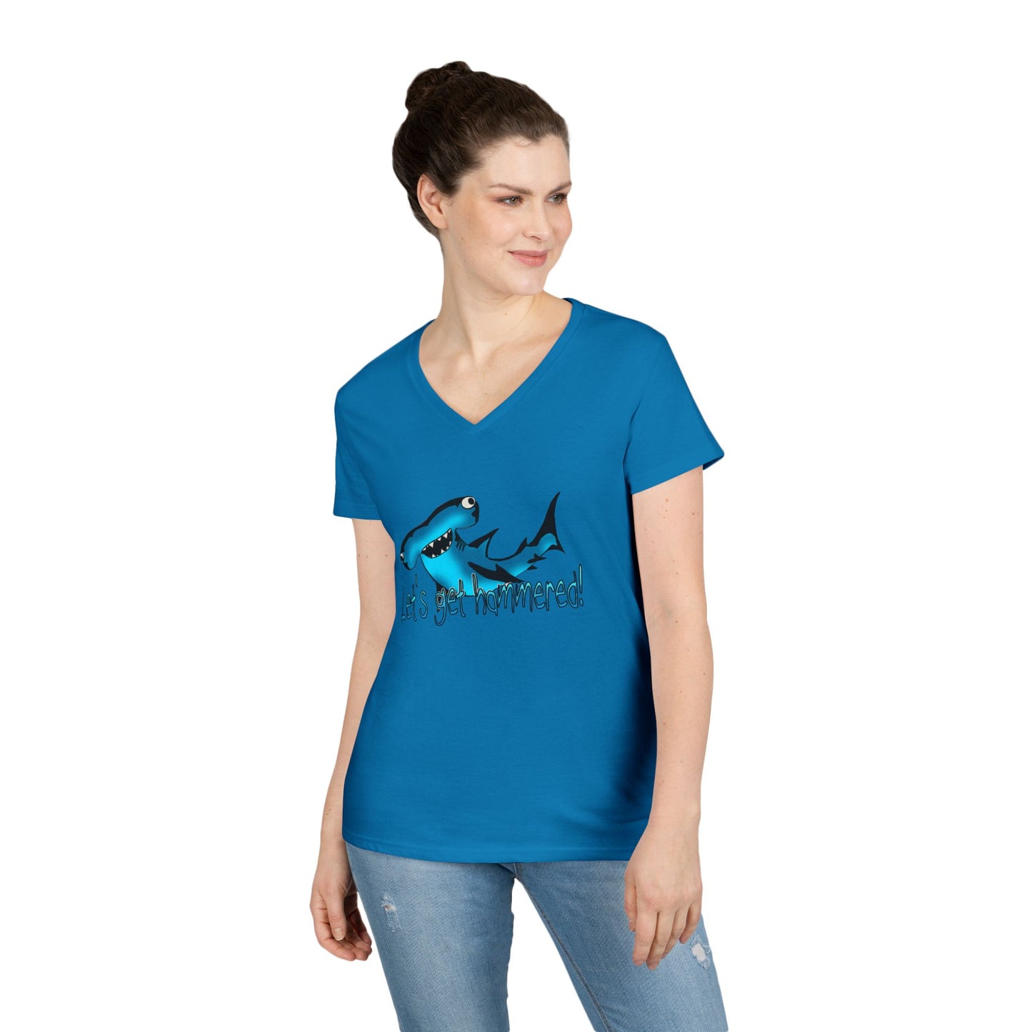 Funny Shark Ladies' V-Neck T-Shirt | Let's Get Hammered Design