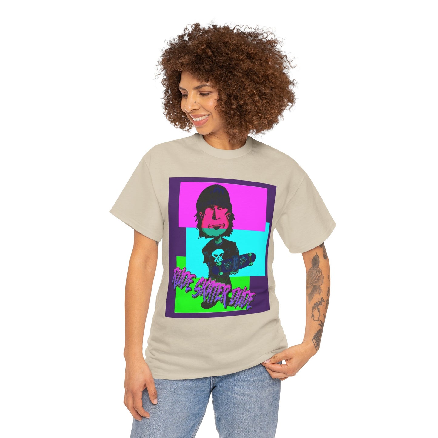 Retro Neon Skateboard Tee — "Rude Skater Dude" Graphic