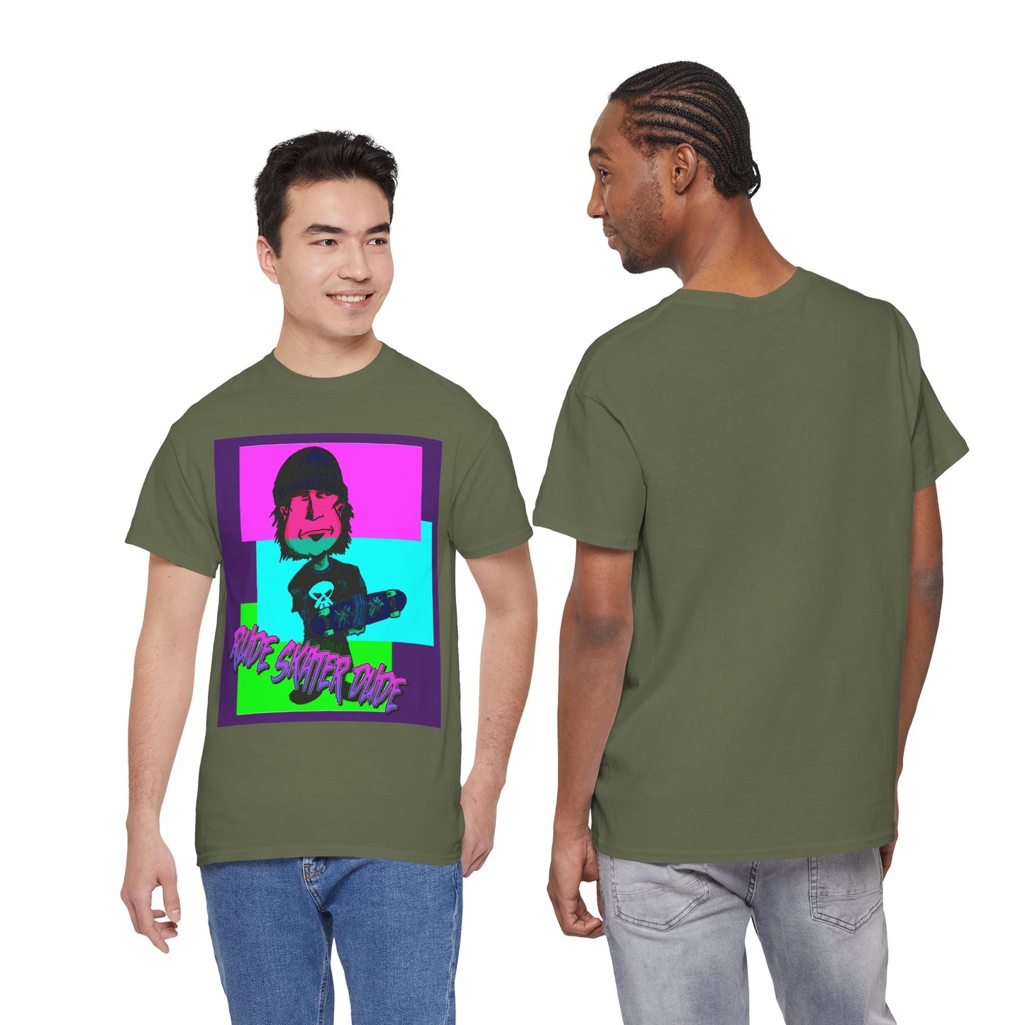 Retro Neon Skateboard Tee — "Rude Skater Dude" Graphic