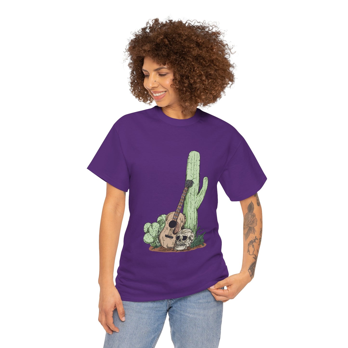 Desert Vibe Graphic Tee - Unisex Heavy Cotton Shirt, Boho Cactus Shirt, Guitar Lover's Gift, Summer Top, Music T-Shirt
