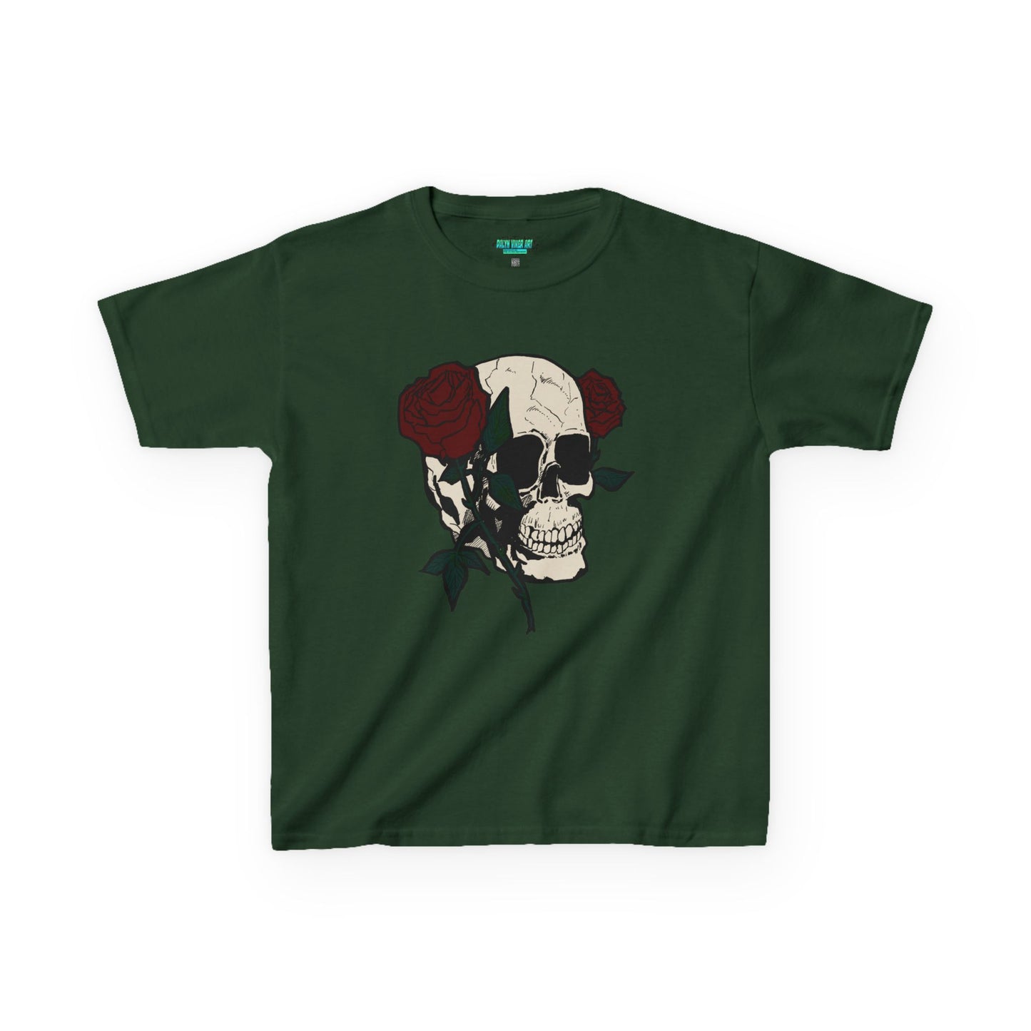 Kids Heavy Cotton Tee - Skull and Roses Graphic Tee for Trendy Kids