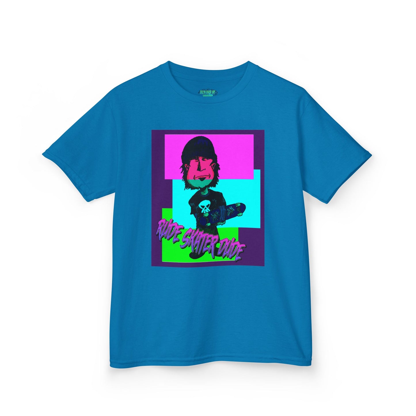 Kids Tee — Retro Neon Rude Skater Dude Kid Graphic T-Shirt