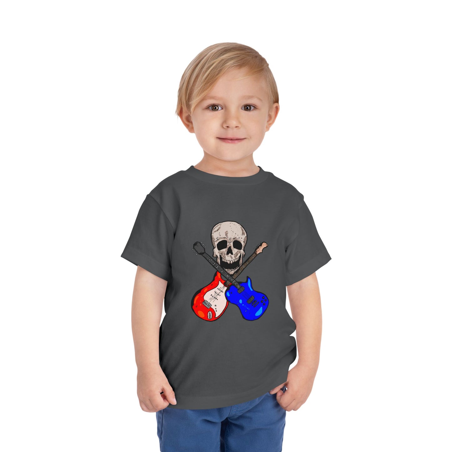 Toddler Tee — Skull with Red & Blue Electric Guitars Rock Shirt