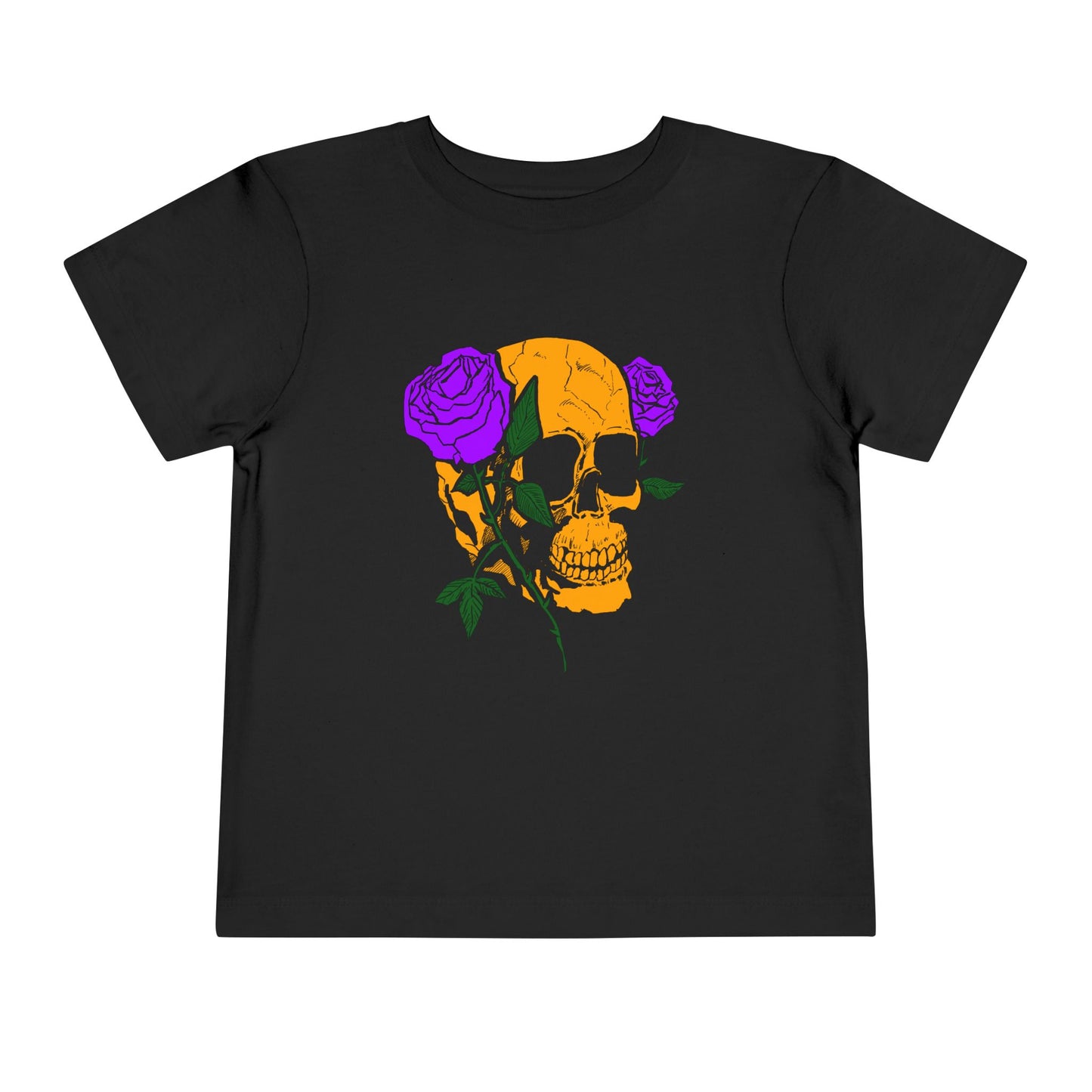 Toddler Tee — Orange Skull with Purple Roses Graphic