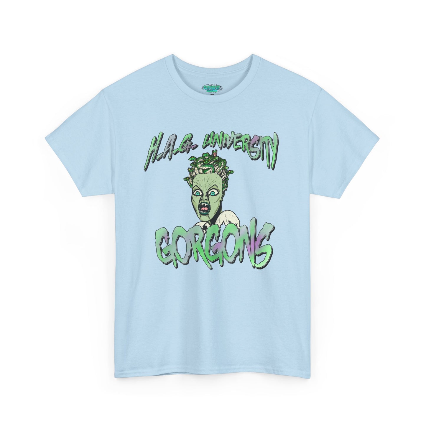 H.A.G. University Gorgons Unisex Heavy Cotton Tee - Spooky & Fun Graphic T-Shirt