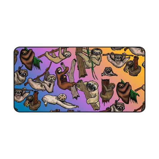 Colorful Sloth Pattern Desk Mat — Rainbow Gradient Mouse Pad for Cute Workspaces