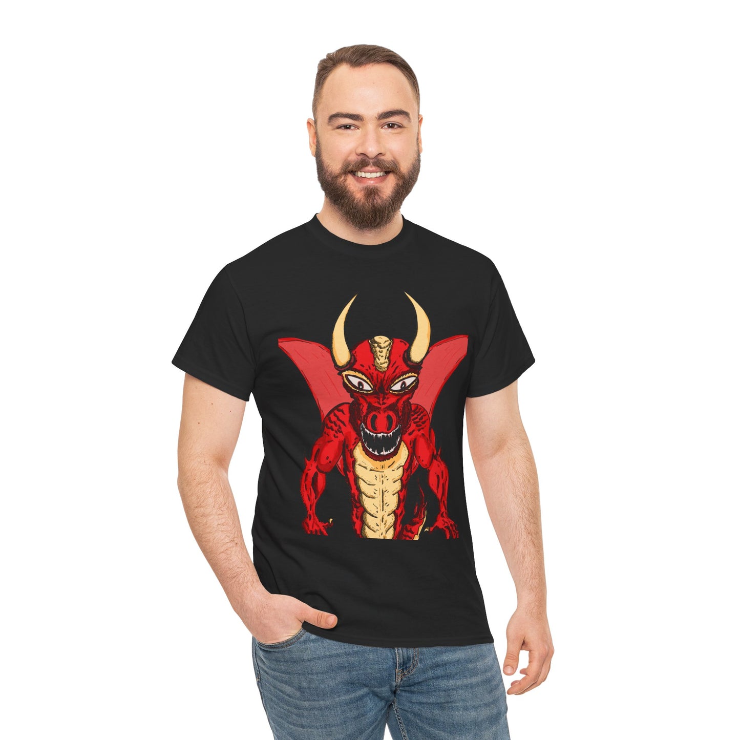 Bold Red Dragon Unisex Heavy Cotton Tee | Graphic Shirt for Anime Fans, Party Wear, Casual Outfit, Gift for Him/Her