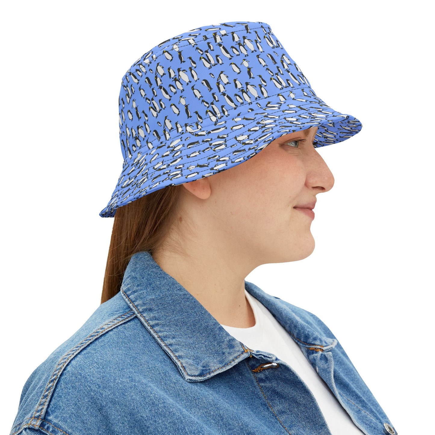 Penguin Print Bucket Hat, AOP Hat for Summer, Trendy Beach Hat, Fun Gift for Animal Lovers, Unique Gift for Adventurers