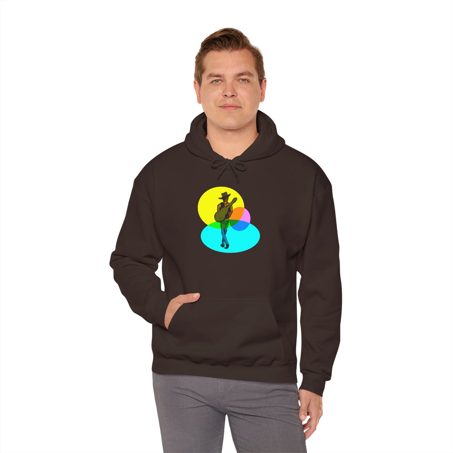 Cowboy with Guitar Hoodie — Colorful Retro Music Graphic Sweatshirt