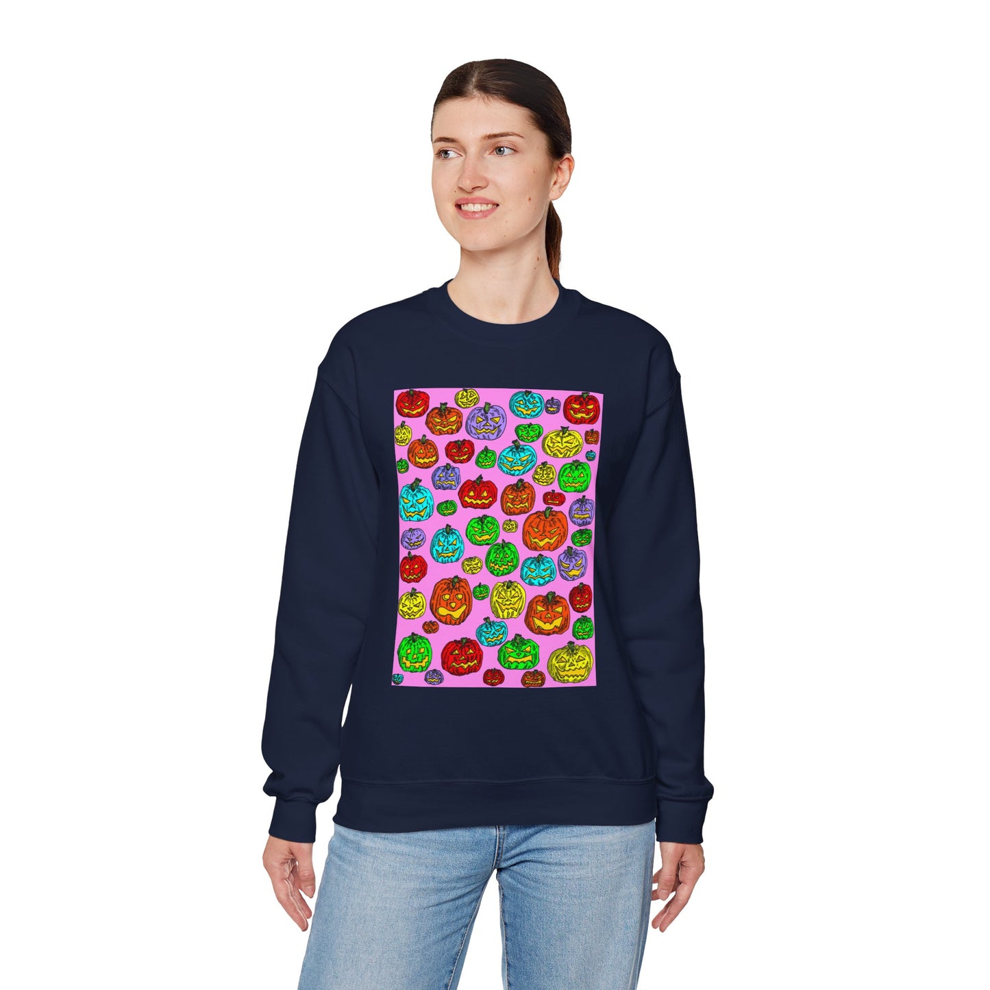 Colorful Pumpkin Crewneck Sweatshirt for Fall Celebrations