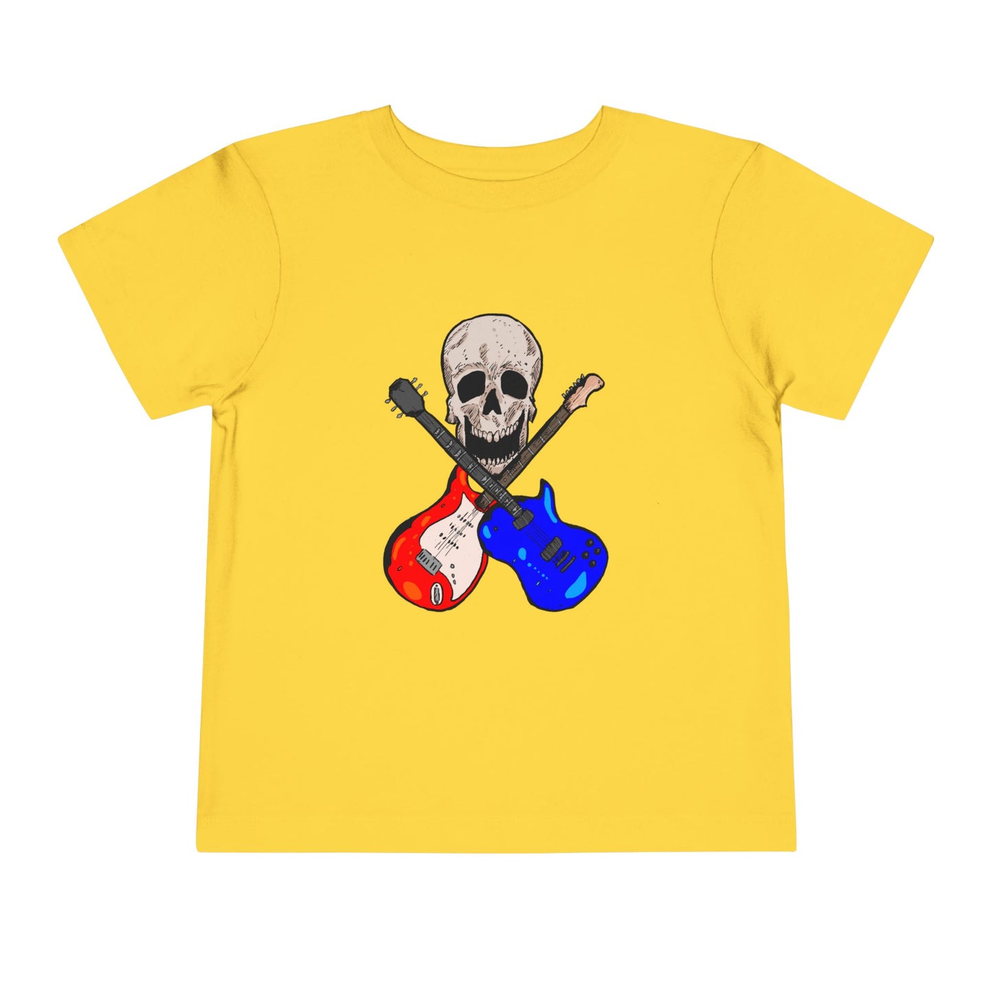 Toddler Tee — Skull with Red & Blue Electric Guitars Rock Shirt