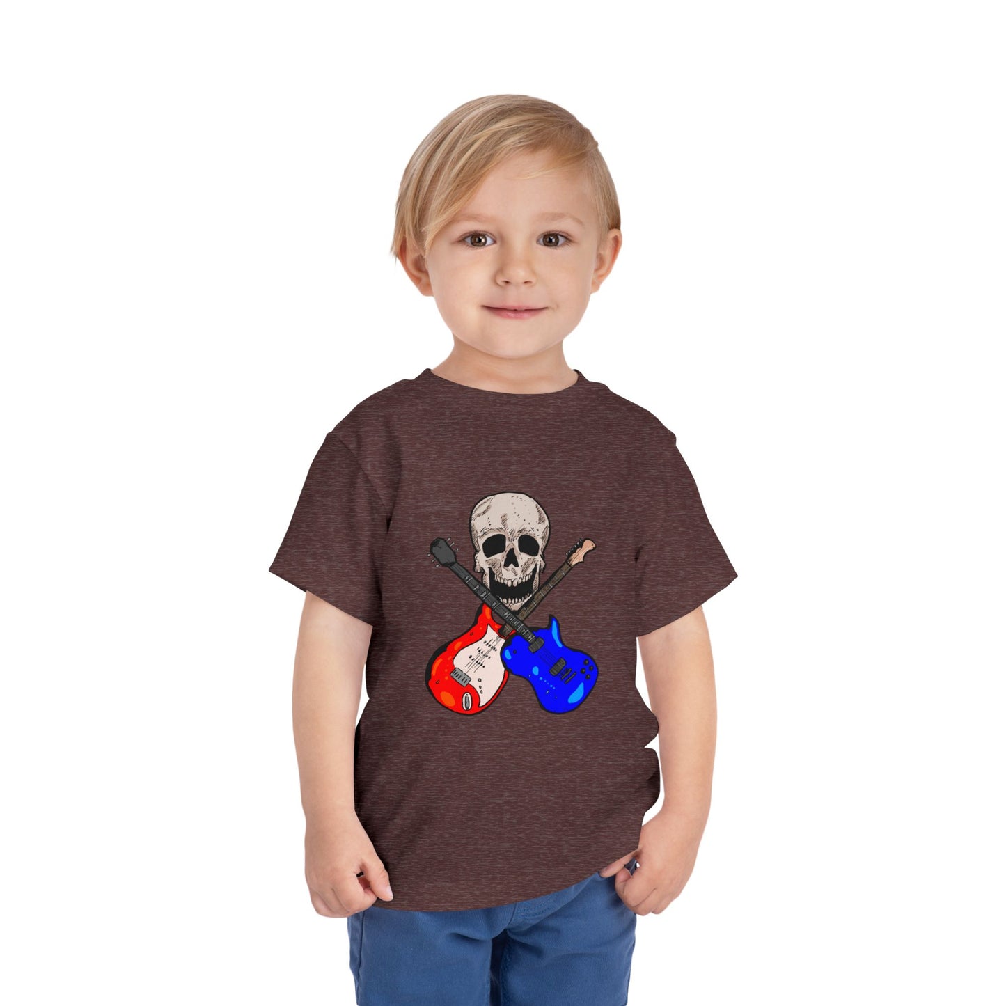 Toddler Tee — Skull with Red & Blue Electric Guitars Rock Shirt