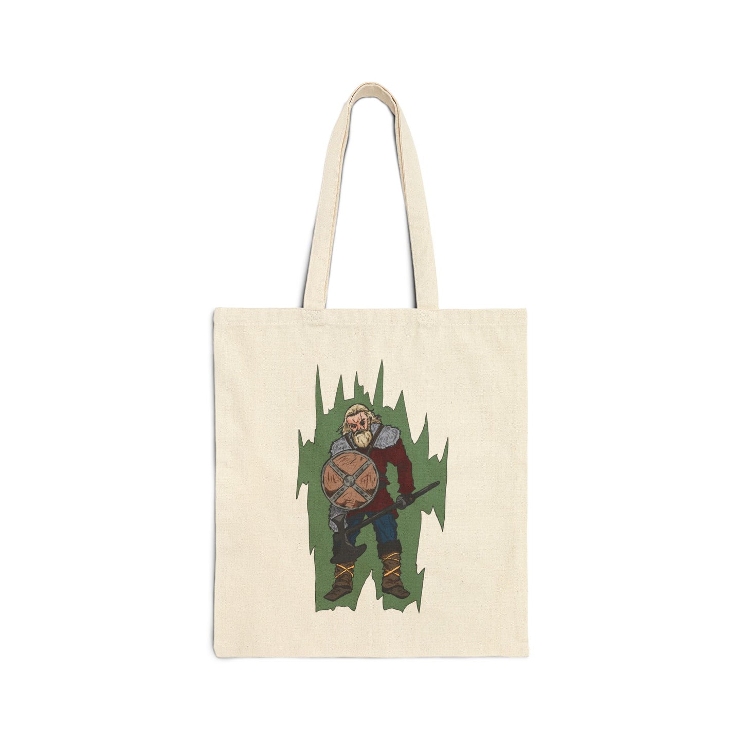 Viking Warrior Canvas Tote Bag – Norse Shield & Axe Graphic Cotton Tote