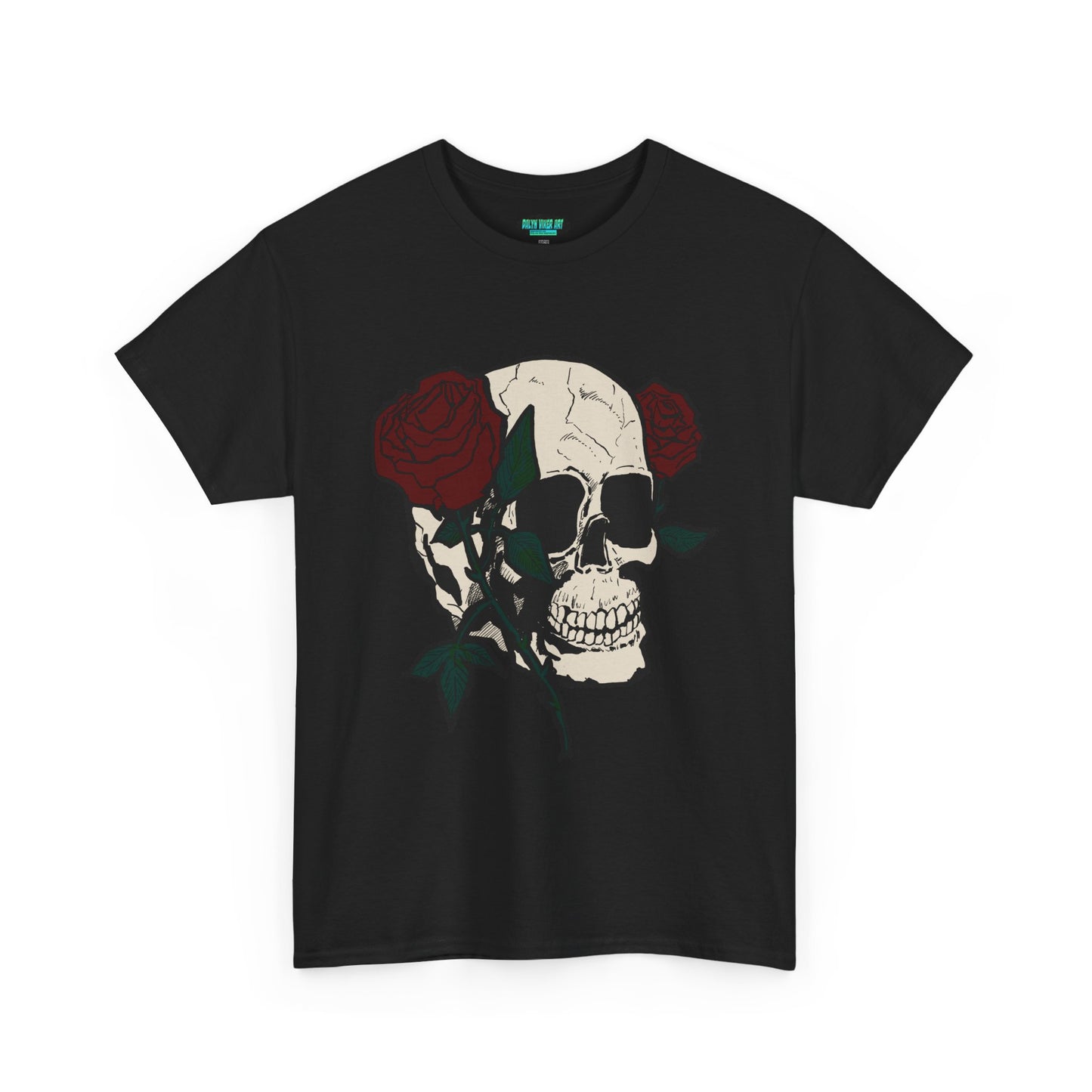 Skull and Roses Unisex Heavy Cotton Tee - Edgy Graphic T-Shirt for Impactful Style