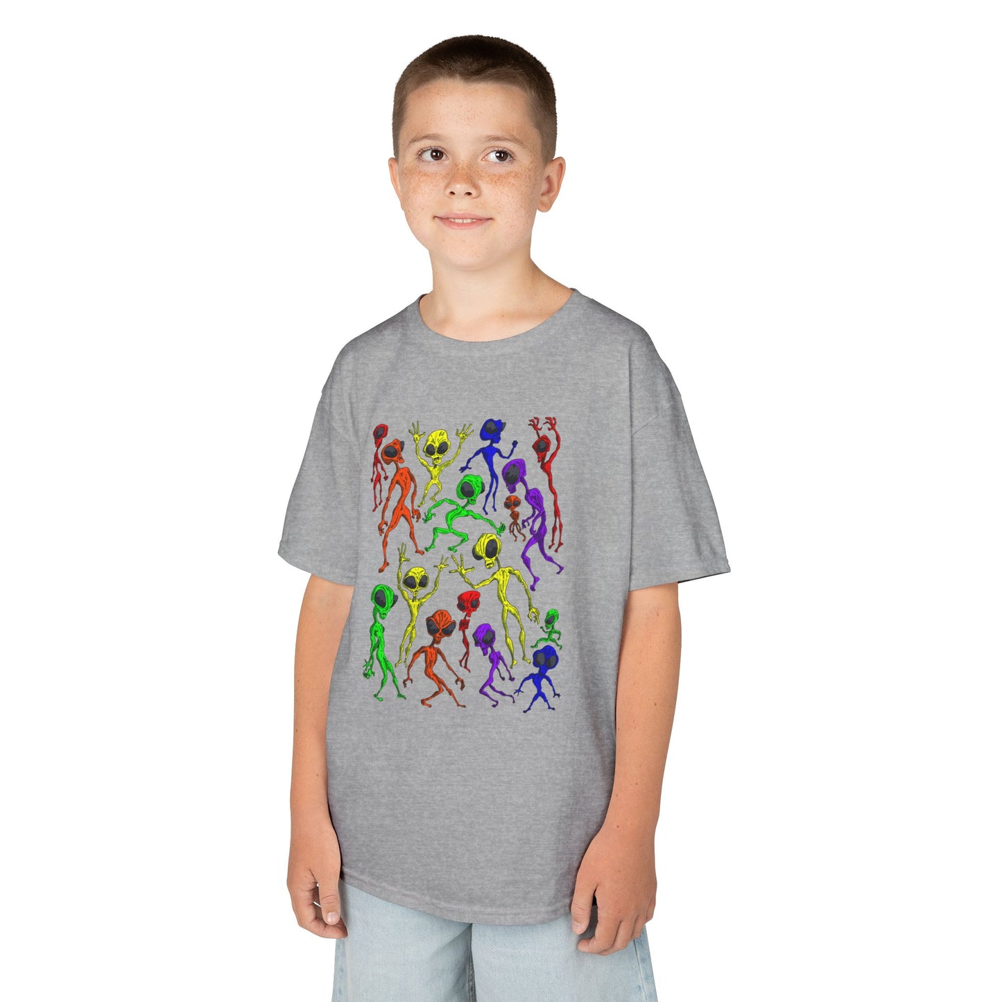 Colorful Alien Dance Party Kids Tee, Fun Graphic T-Shirt, Youth Summer Apparel, Gift for Young Dancers, Birthday Party Outfit, Festival Wear