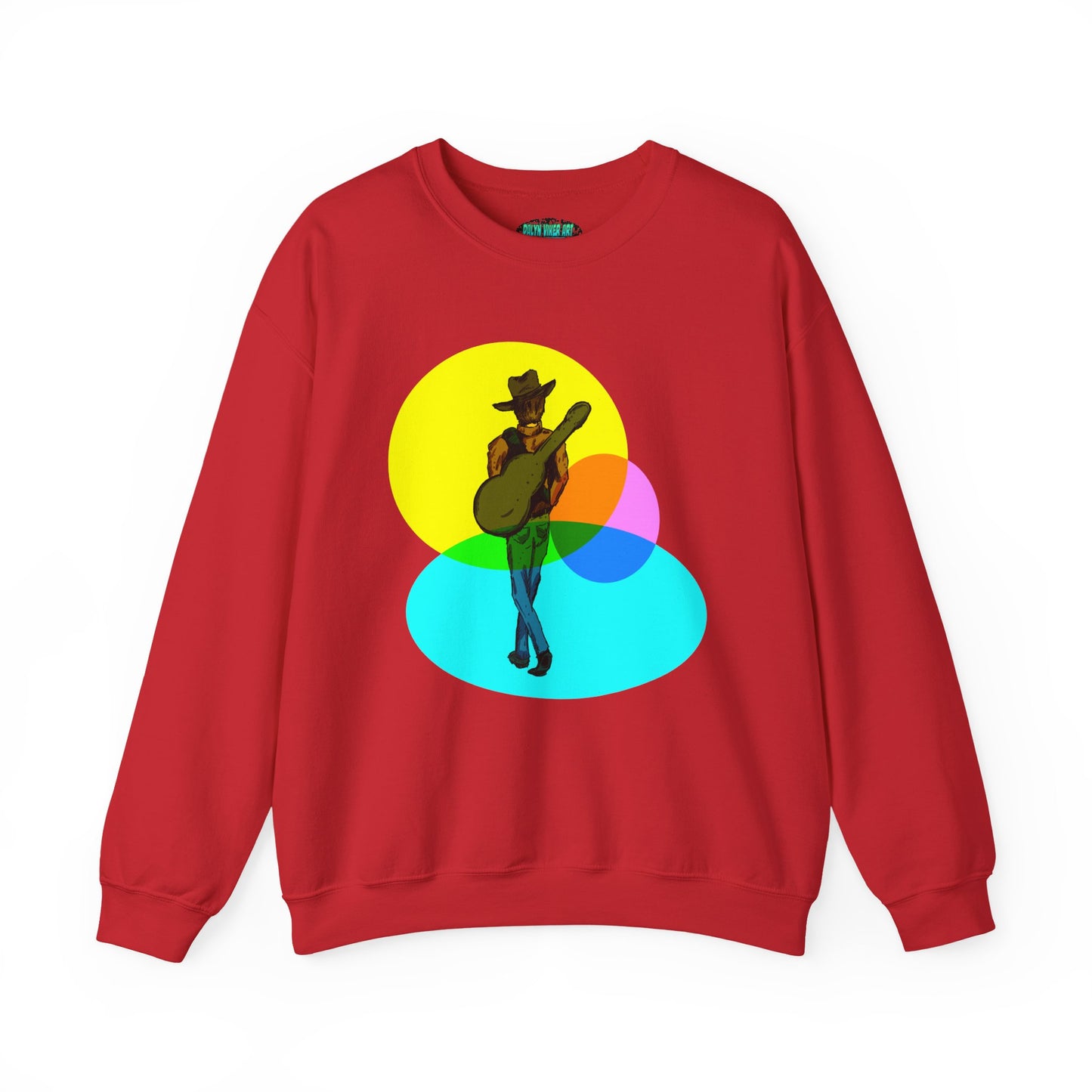 Cowboy Guitarist Graphic Sweatshirt — Retro Color Spot Music Pullover