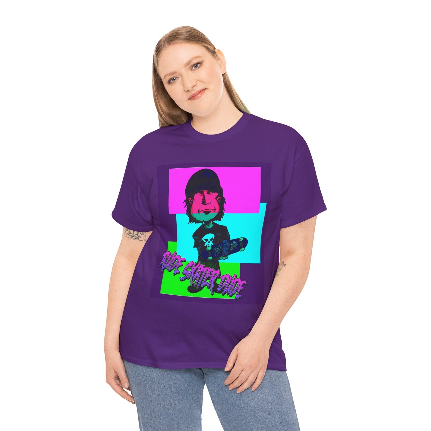 Retro Neon Skateboard Tee — "Rude Skater Dude" Graphic