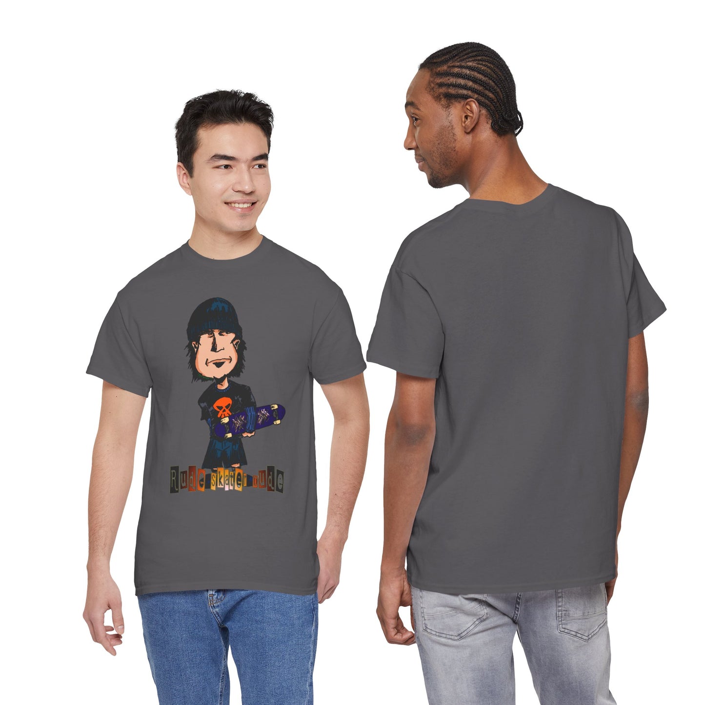 Rude Skater Dude Cartoon Skate Punk T-Shirt — Skateboarding Tee with Skull Design