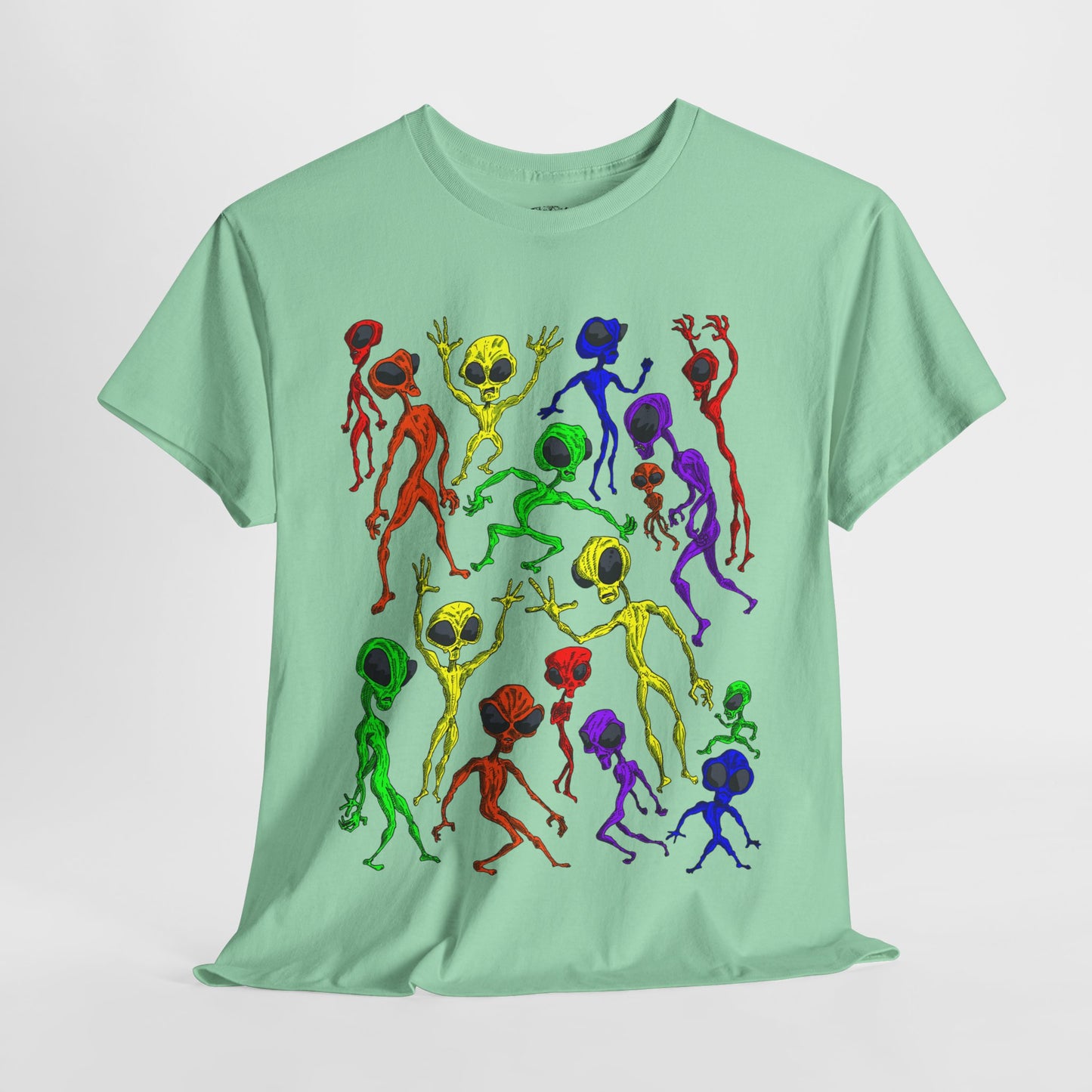 Rainbow Alien Dance Party Unisex Tee - Cosmic Sci-Fi Shirt