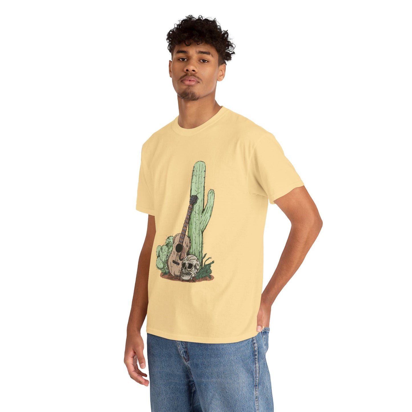 Desert Vibe Graphic Tee - Unisex Heavy Cotton Shirt, Boho Cactus Shirt, Guitar Lover's Gift, Summer Top, Music T-Shirt