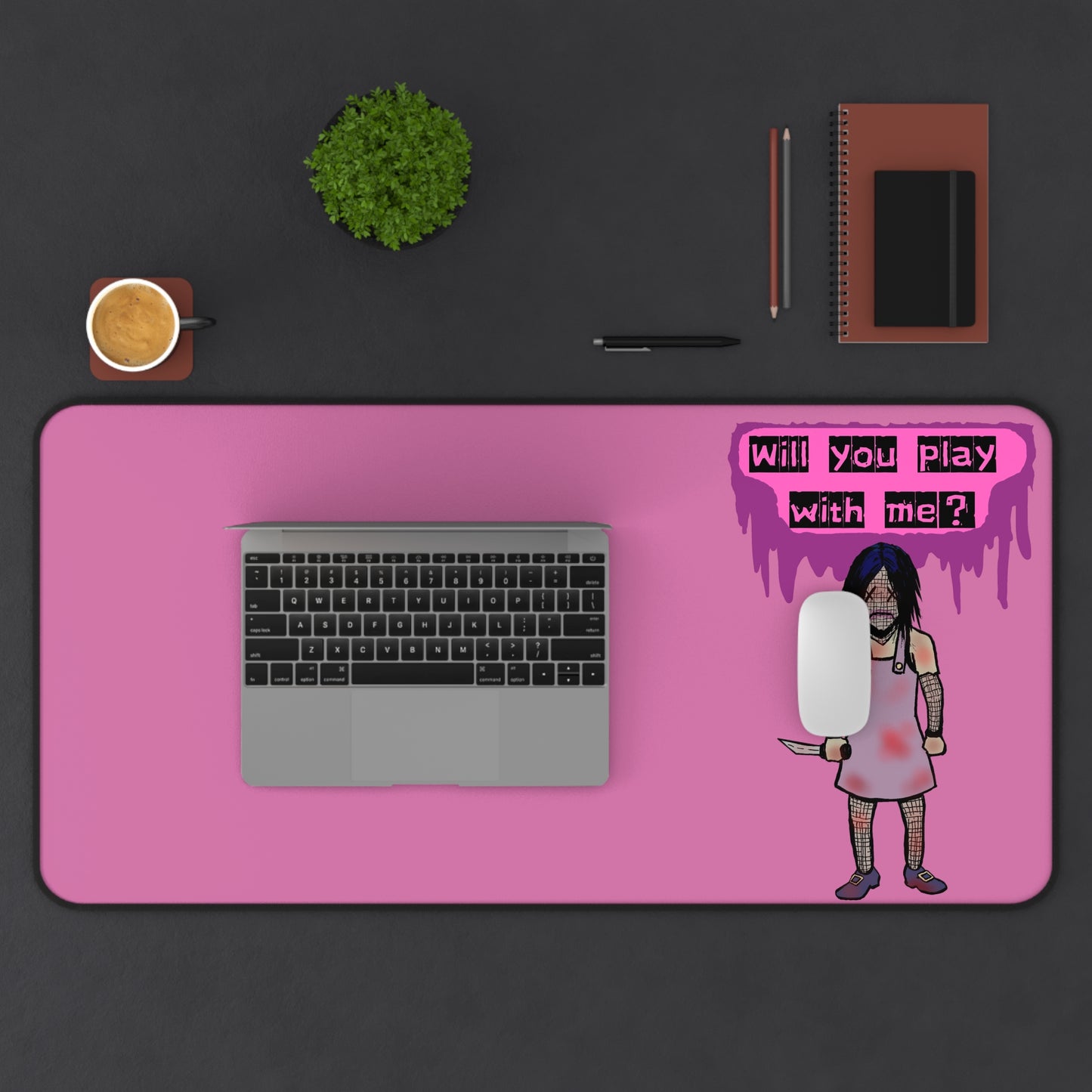 Evil Doll Horror Desk Mat - Gaming, Office Decor, Halloween Gift, Anime Lover, Fun Work Space