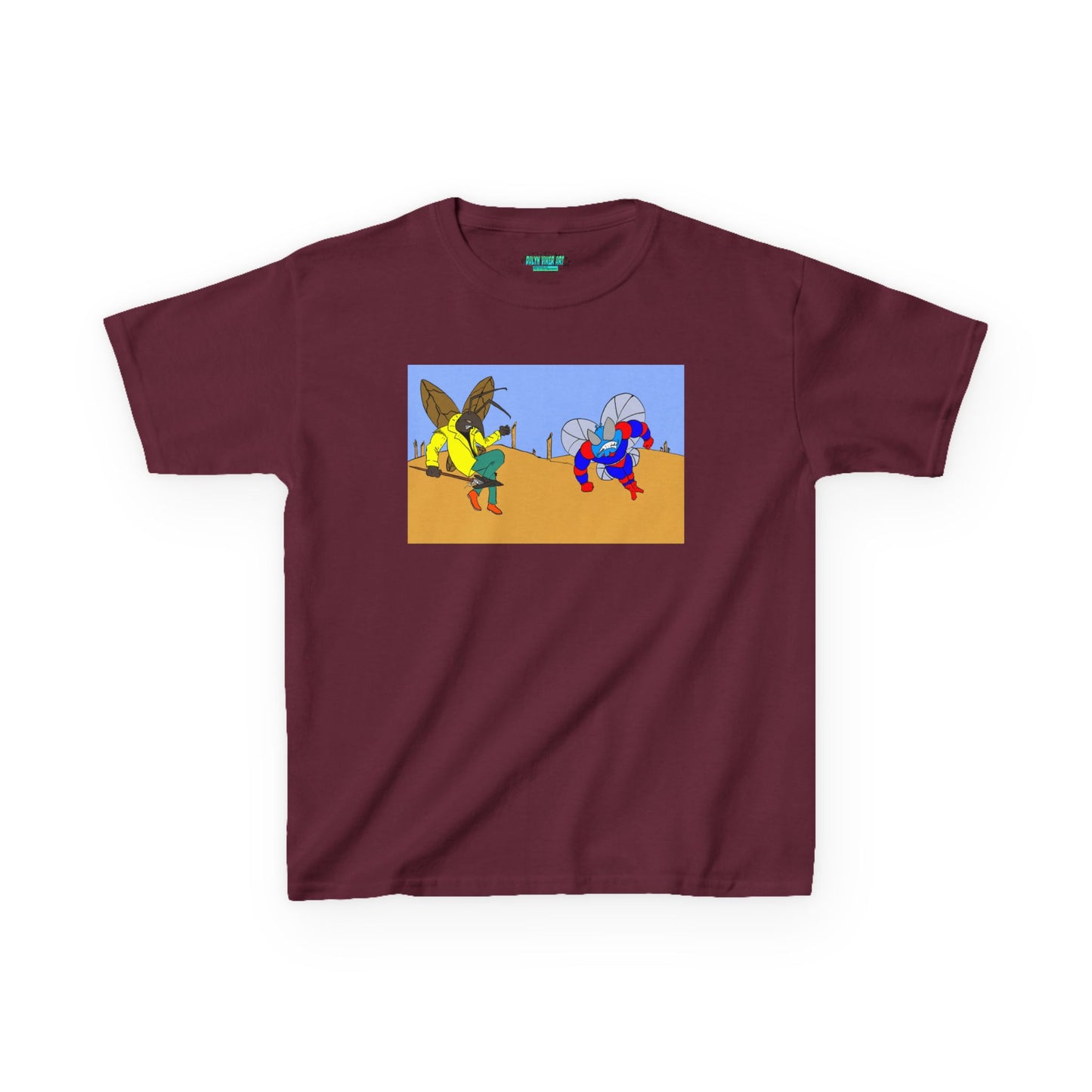 Astro-Fly and Wasp Warrior Kids Tee — Colorful Desert Beetle Cartoon Illustration