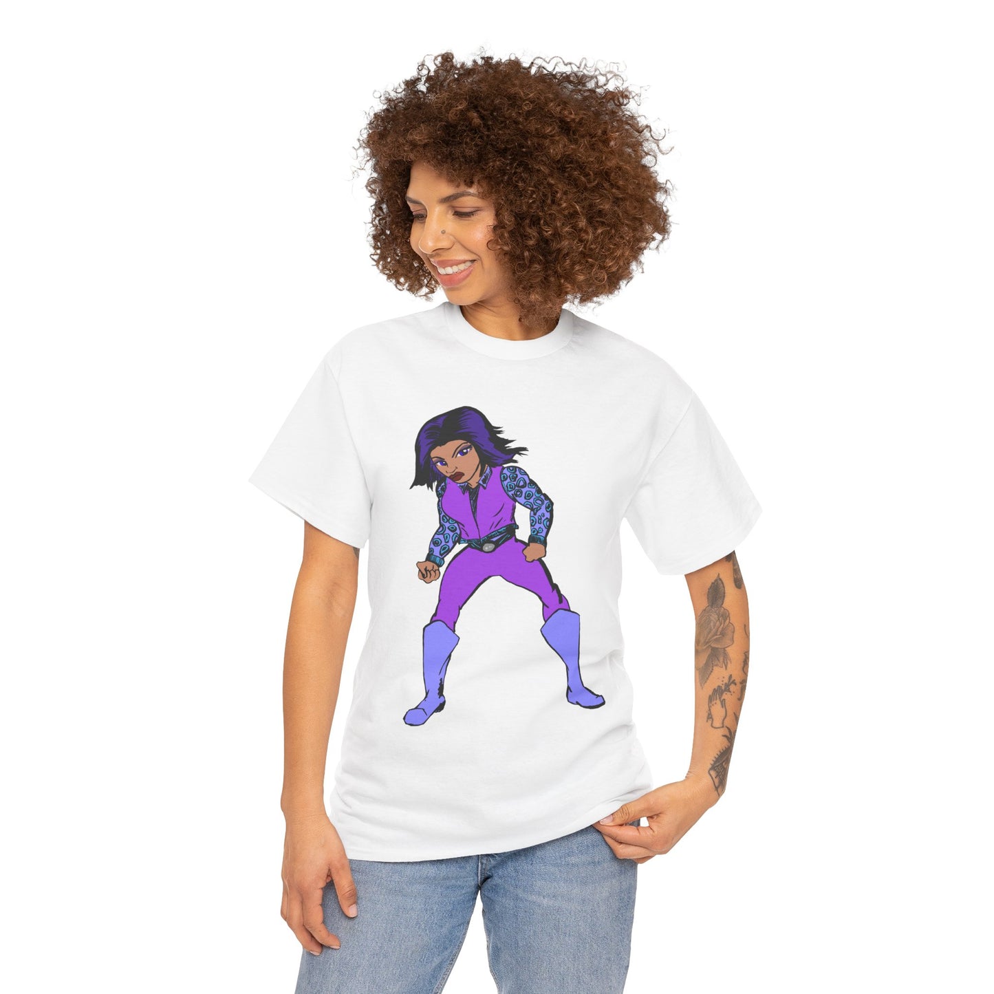 Retro Cartoon Hero Woman Character Unisex Heavy Cotton Tee, Vintage Graphic Tee, Fun T-Shirt, Gift for Fans, Casual Wear, Everyday Tee