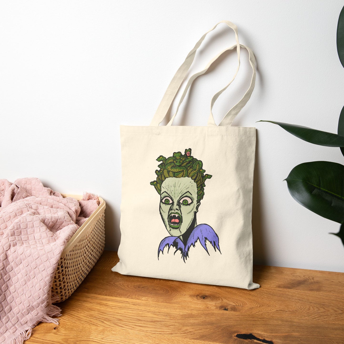Tote Bag - Green Ghoulish Medusa Face Halloween Canvas Tote